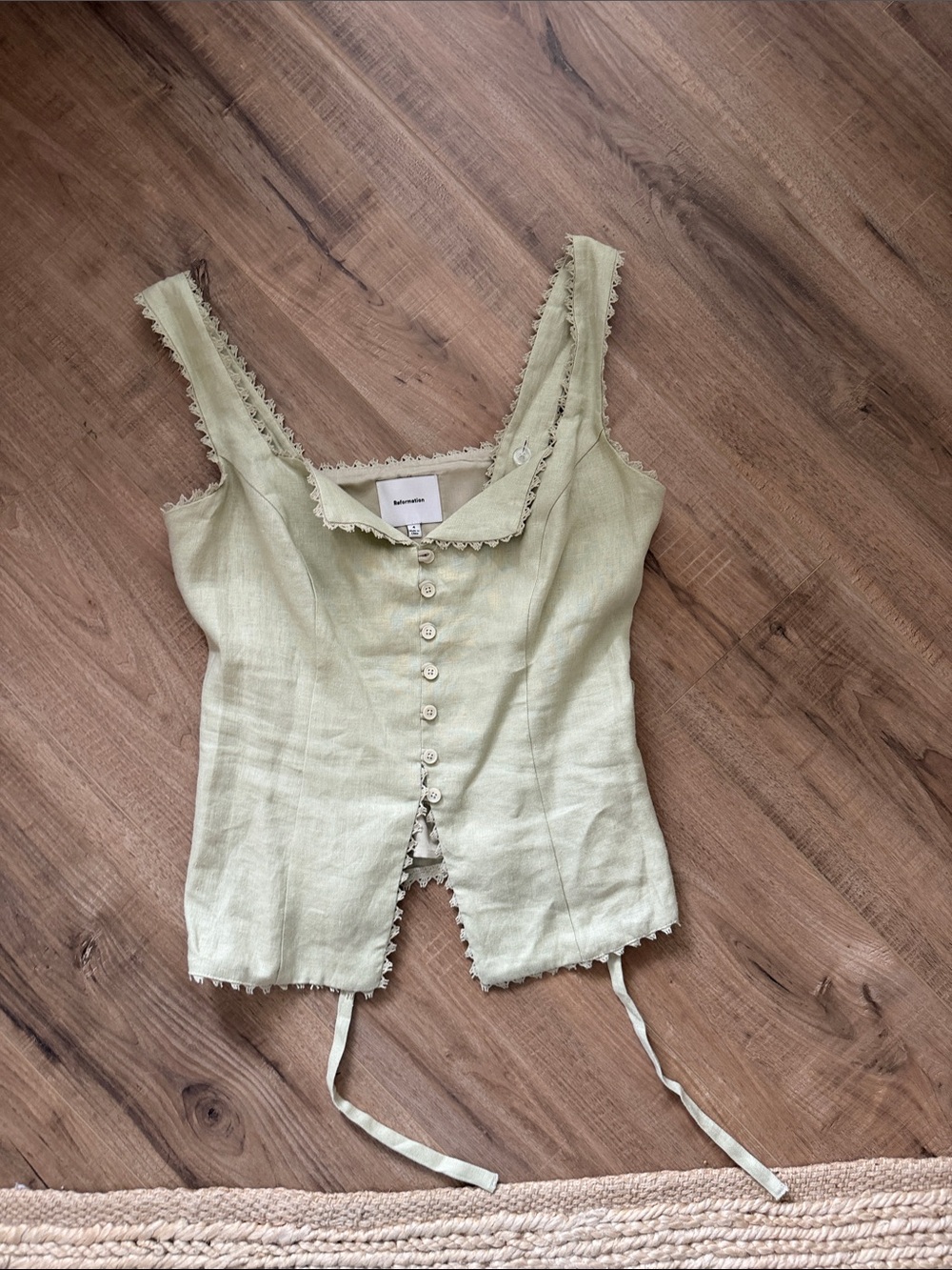 Reformation Light Sage Green Lace-Trim Button Front Cami